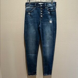 Flying Monkey Women's Distressed 5 Button Blue Ankle Jeans